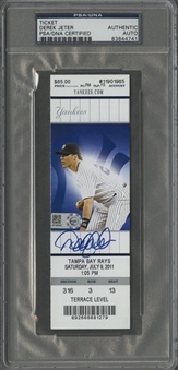 2011 Derek Jeter Autographed Tampa Bay Rays vs. New York Yankees Full Ticket for 3,000th Career Hit Game On 07/09/2011 (PSA/DNA & MLB Authenticated)